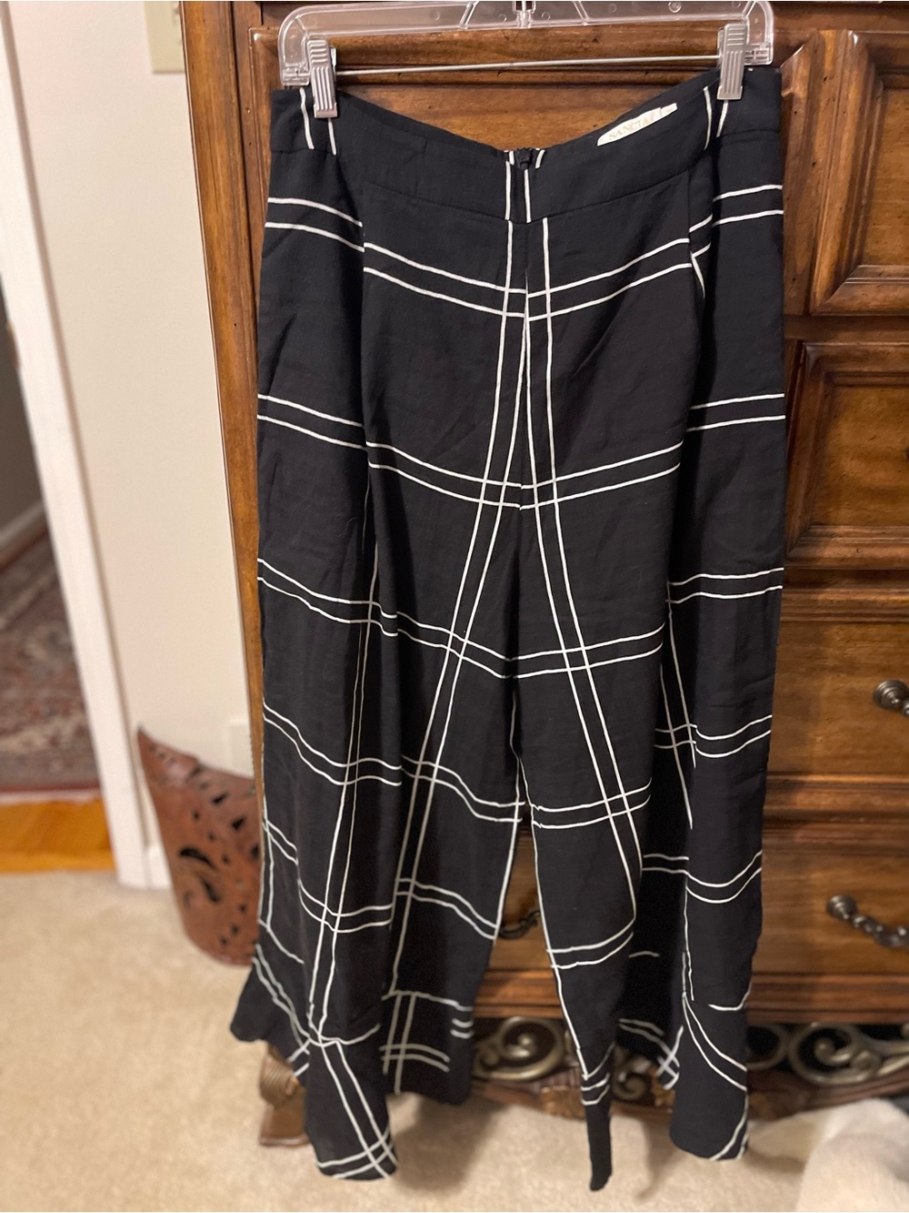 Black Windowpane Wide Leg Pants